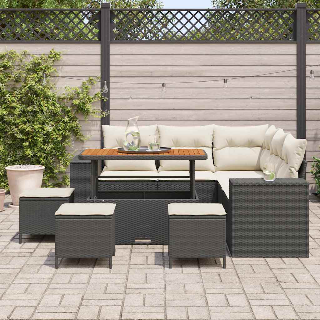 Tuin Sofa Set met kussen 9 pcs Zwart en Crème poly rattan is nu te koop bij PeponiXL, paradijselijk wonen!
