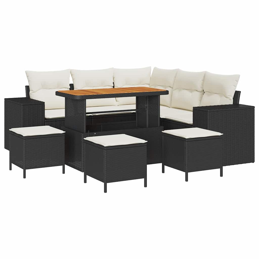 Tuin Sofa Set met kussen 9 pcs Zwart en Crème poly rattan is nu te koop bij PeponiXL, paradijselijk wonen!