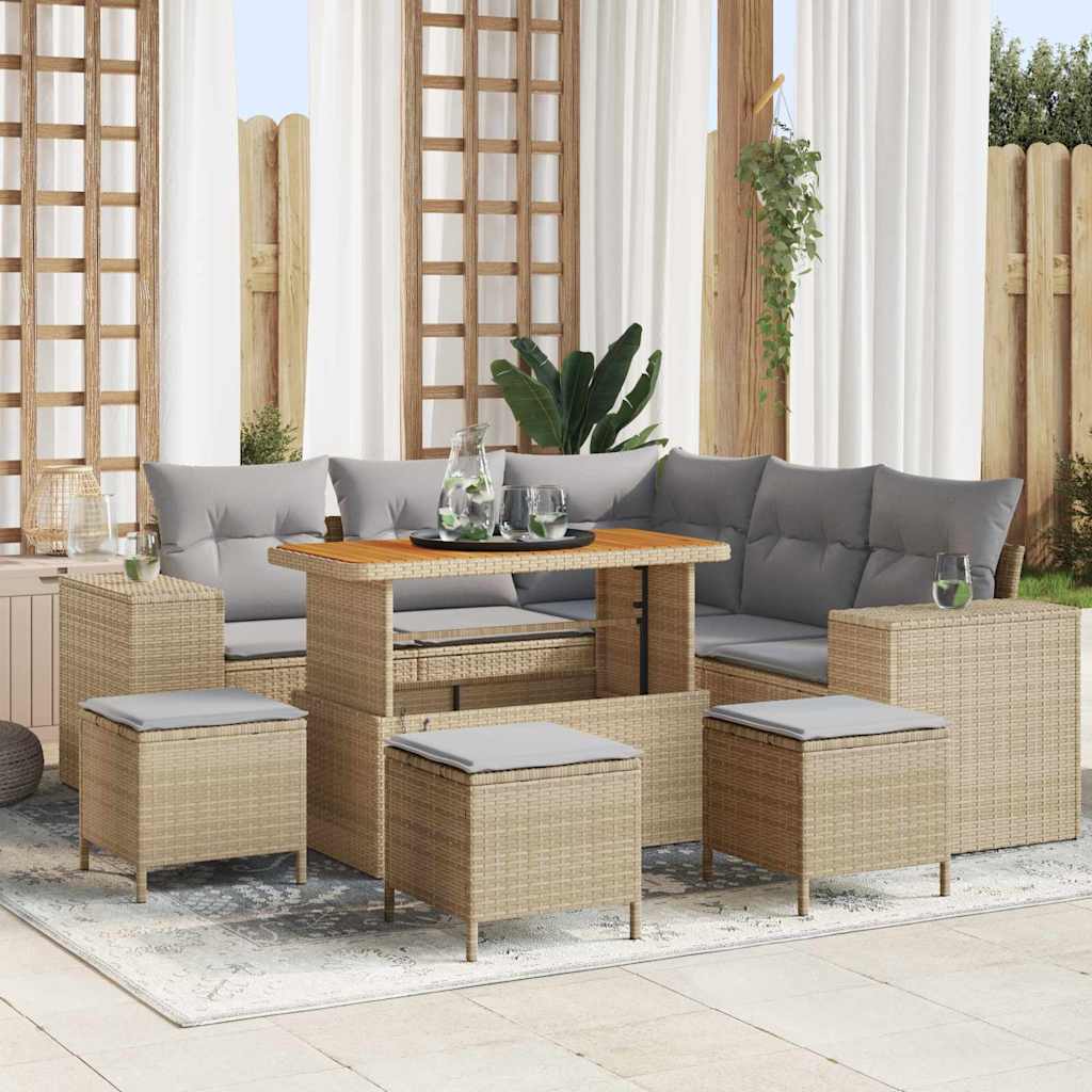 Tuin Sofa Set met kussen 9 pcs Beige en Licht Grijs poly rattan is nu te koop bij PeponiXL, paradijselijk wonen!