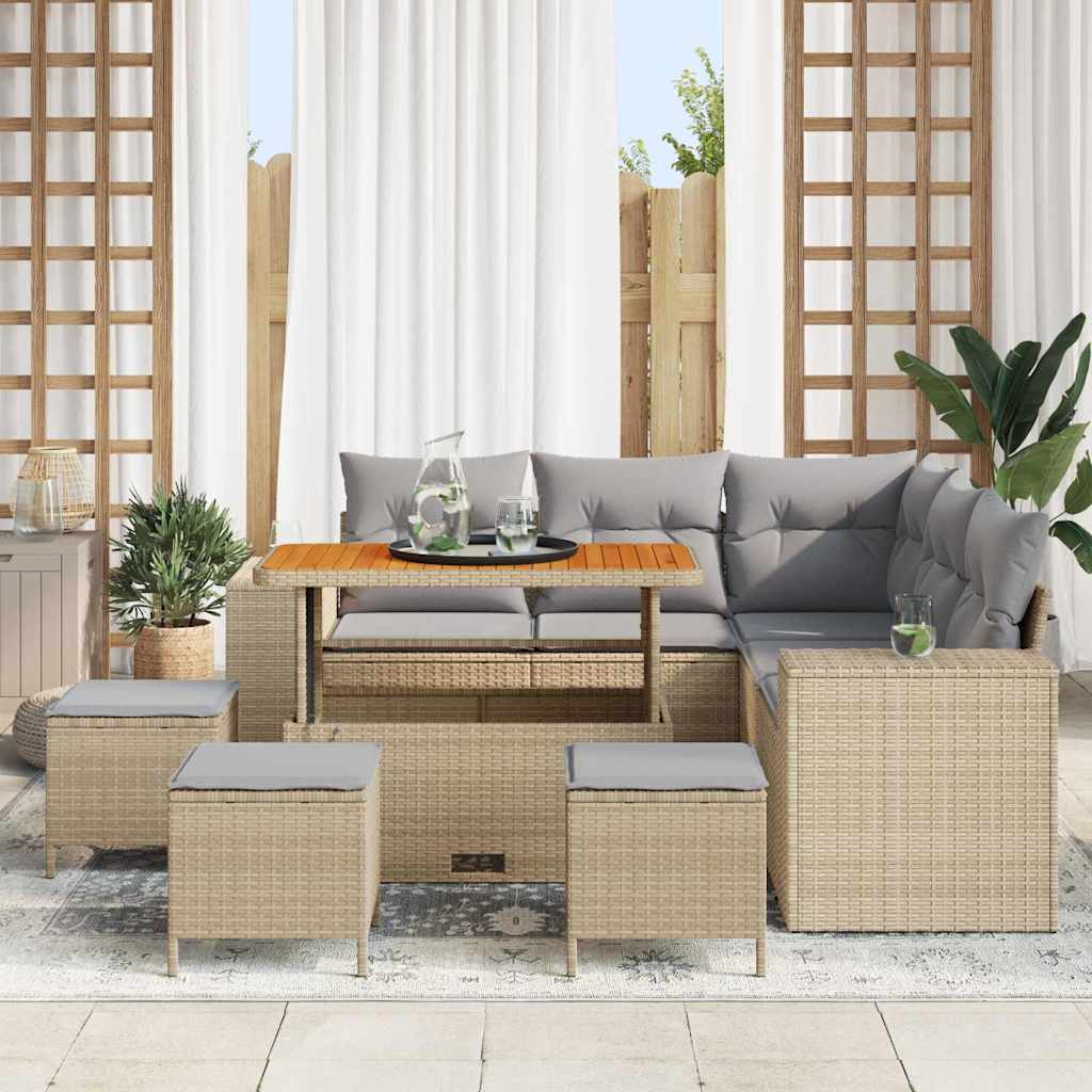 Tuin Sofa Set met kussen 9 pcs Beige en Licht Grijs poly rattan is nu te koop bij PeponiXL, paradijselijk wonen!