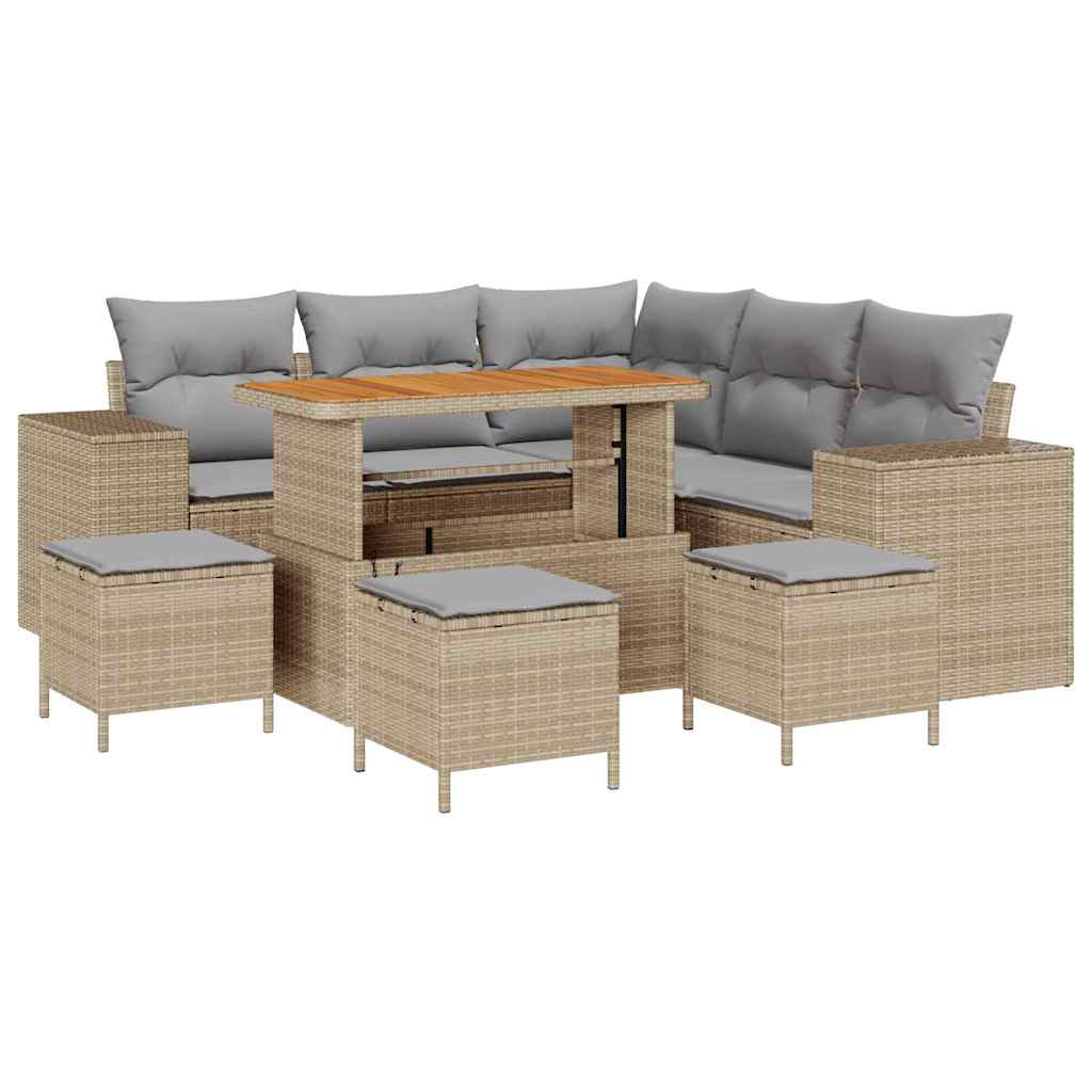 Tuin Sofa Set met kussen 9 pcs Beige en Licht Grijs poly rattan is nu te koop bij PeponiXL, paradijselijk wonen!