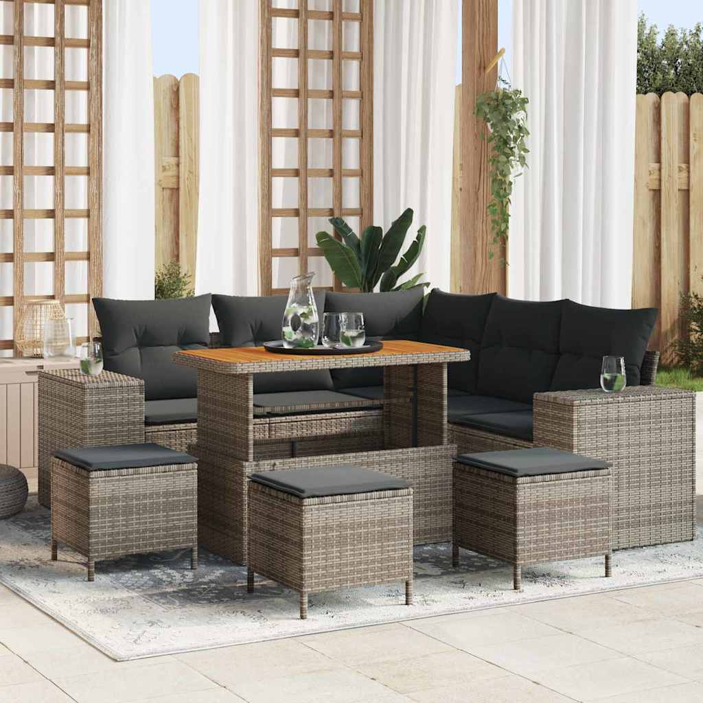 Tuin Sofa Set met kussen met opslag 9 pcs Grijs poly rattan is nu te koop bij PeponiXL, paradijselijk wonen!