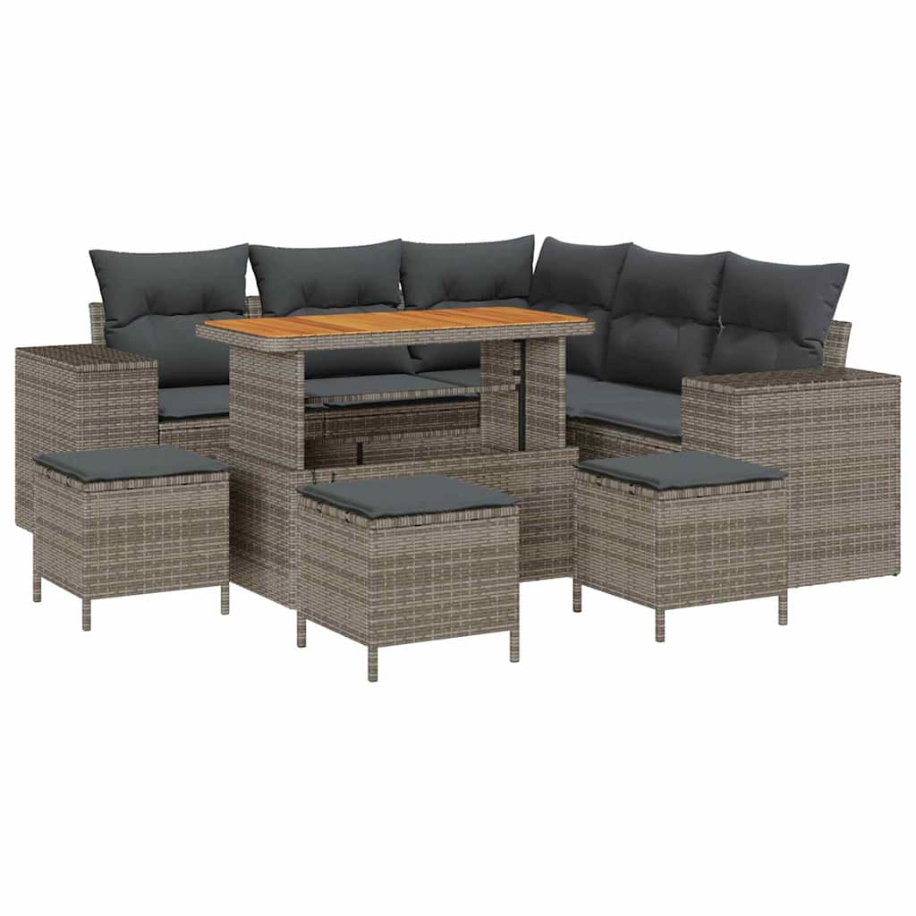 Tuin Sofa Set met kussen met opslag 9 pcs Grijs poly rattan is nu te koop bij PeponiXL, paradijselijk wonen!