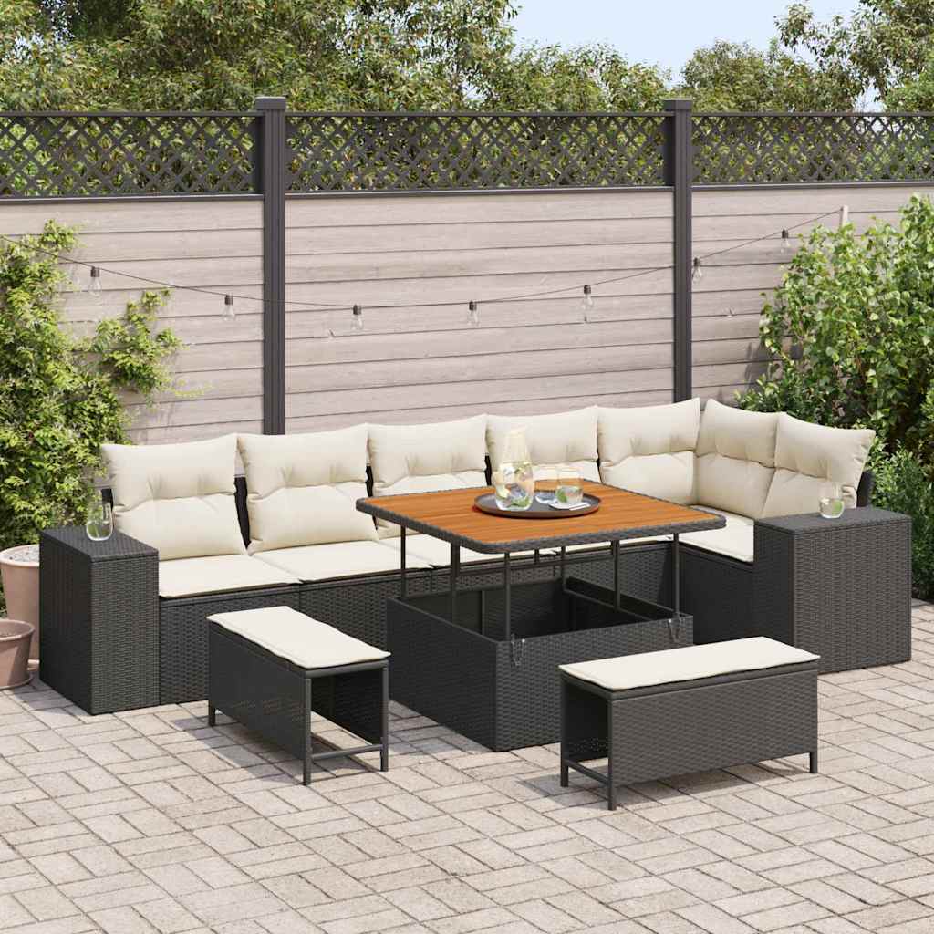 Tuin Sofa Set met kussen 9 pcs Zwart en Crème poly rattan is nu te koop bij PeponiXL, paradijselijk wonen!