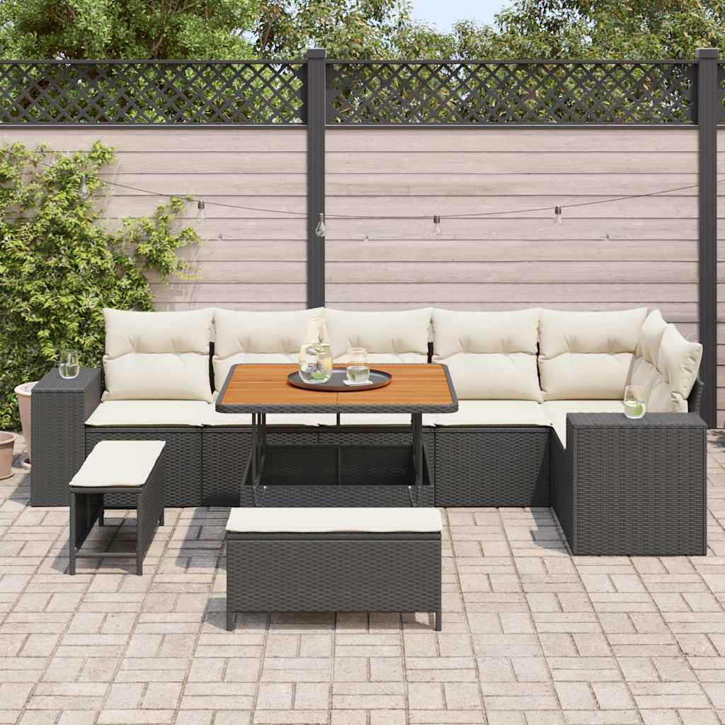 Tuin Sofa Set met kussen 9 pcs Zwart en Crème poly rattan is nu te koop bij PeponiXL, paradijselijk wonen!