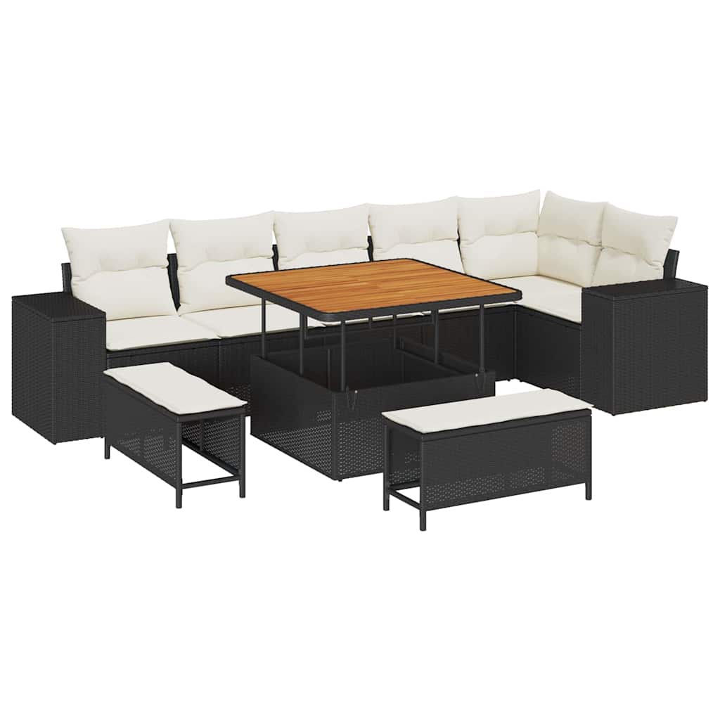 Tuin Sofa Set met kussen 9 pcs Zwart en Crème poly rattan is nu te koop bij PeponiXL, paradijselijk wonen!