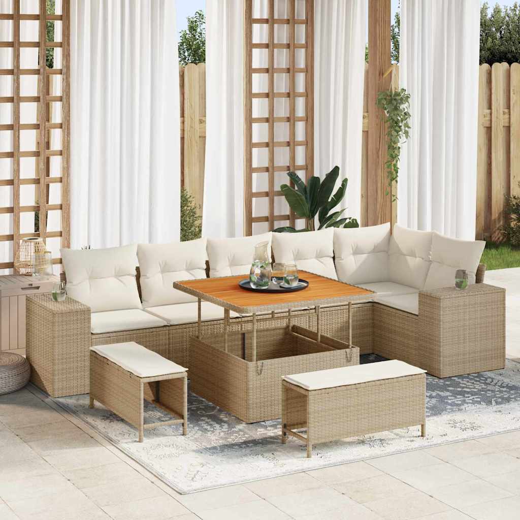 Tuin Sofa Set met kussen 9 pcs Beige en Crème poly rattan is nu te koop bij PeponiXL, paradijselijk wonen!
