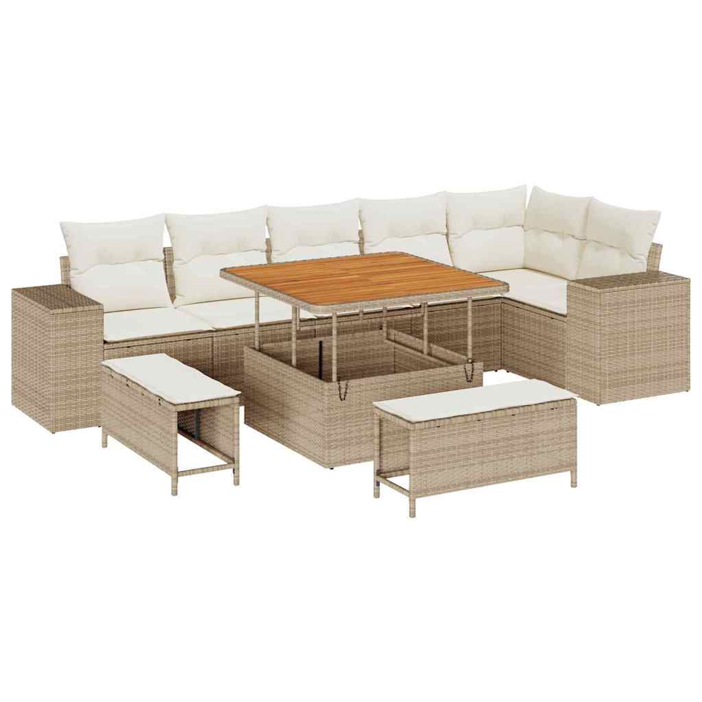 Tuin Sofa Set met kussen 9 pcs Beige en Crème poly rattan is nu te koop bij PeponiXL, paradijselijk wonen!