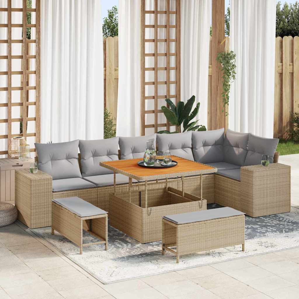 Tuin Sofa Set met kussen 9 pcs Beige en Licht Grijs poly rattan is nu te koop bij PeponiXL, paradijselijk wonen!