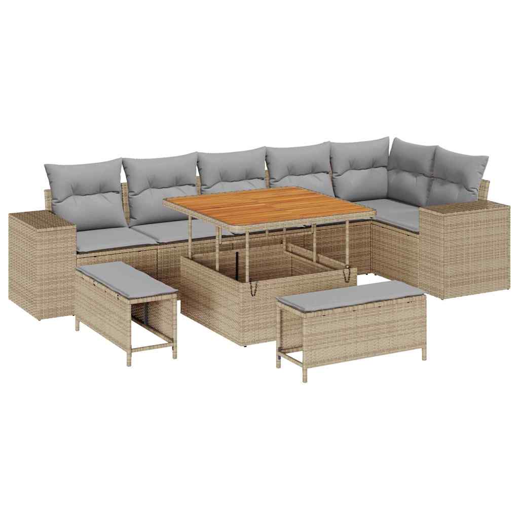 Tuin Sofa Set met kussen 9 pcs Beige en Licht Grijs poly rattan is nu te koop bij PeponiXL, paradijselijk wonen!