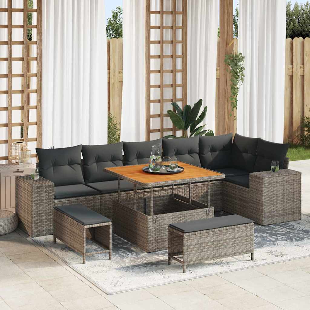 Tuin Sofa Set met kussen 9 pcs Grijs poly rattan is nu te koop bij PeponiXL, paradijselijk wonen!