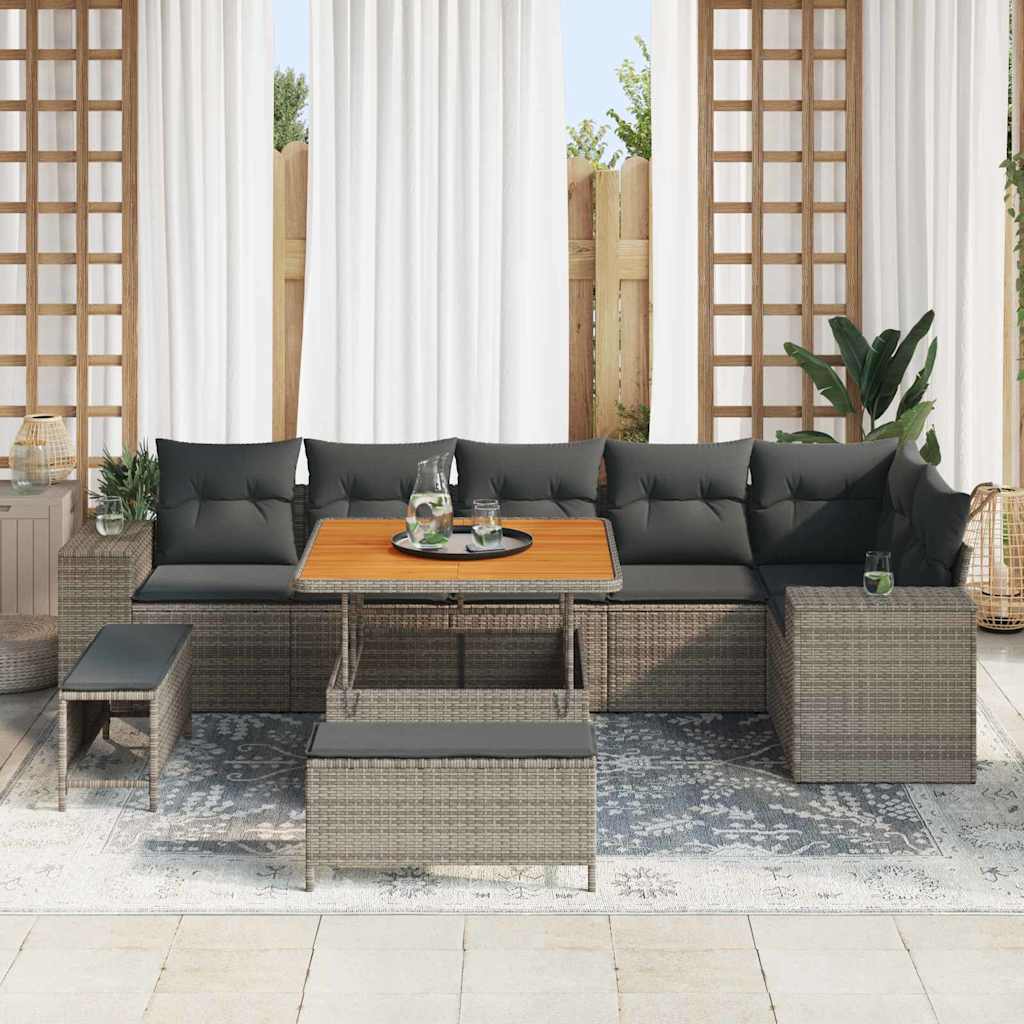 Tuin Sofa Set met kussen 9 pcs Grijs poly rattan is nu te koop bij PeponiXL, paradijselijk wonen!