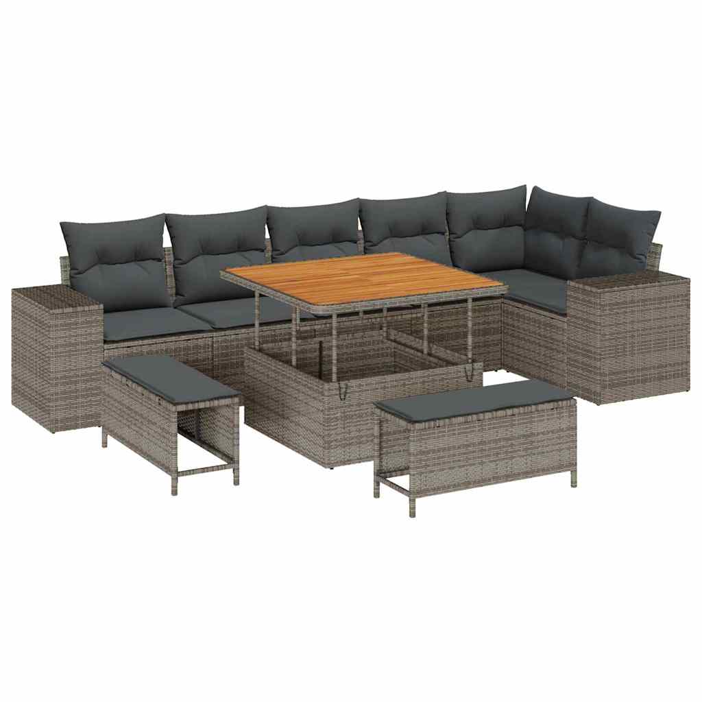 Tuin Sofa Set met kussen 9 pcs Grijs poly rattan is nu te koop bij PeponiXL, paradijselijk wonen!