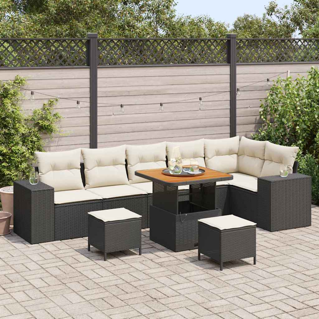 Tuin Sofa Set met kussen 9 pcs Zwart en Crème poly rattan is nu te koop bij PeponiXL, paradijselijk wonen!