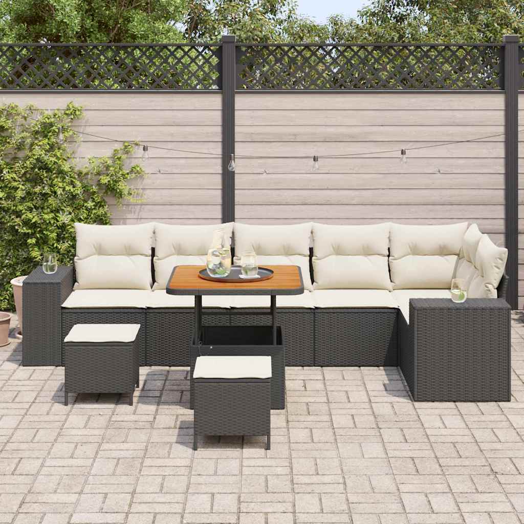 Tuin Sofa Set met kussen 9 pcs Zwart en Crème poly rattan is nu te koop bij PeponiXL, paradijselijk wonen!