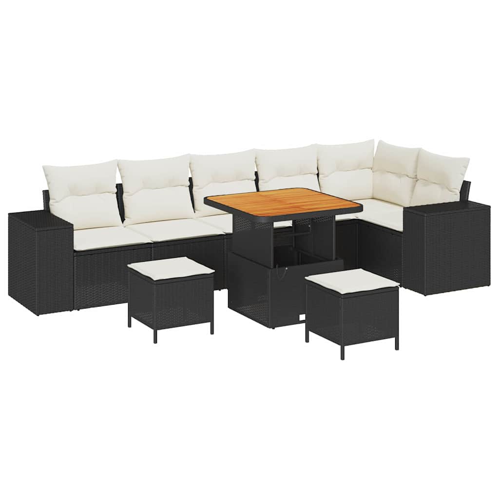 Tuin Sofa Set met kussen 9 pcs Zwart en Crème poly rattan is nu te koop bij PeponiXL, paradijselijk wonen!