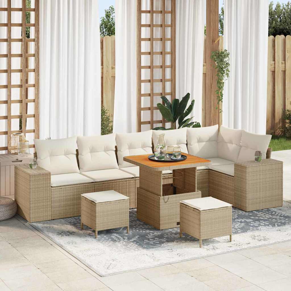 Tuin Sofa Set met kussen 9 pcs Beige en Crème poly rattan is nu te koop bij PeponiXL, paradijselijk wonen!