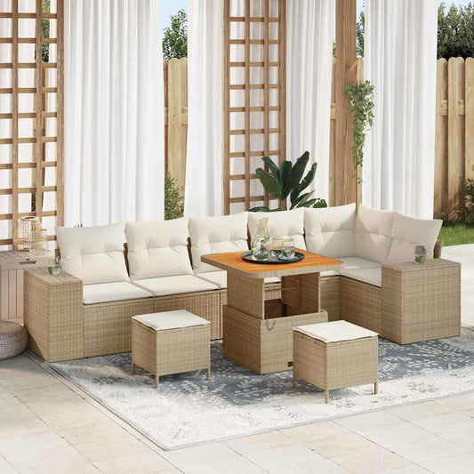 Tuin Sofa Set met kussen 9 pcs Beige en Crème poly rattan is nu te koop bij PeponiXL, paradijselijk wonen!