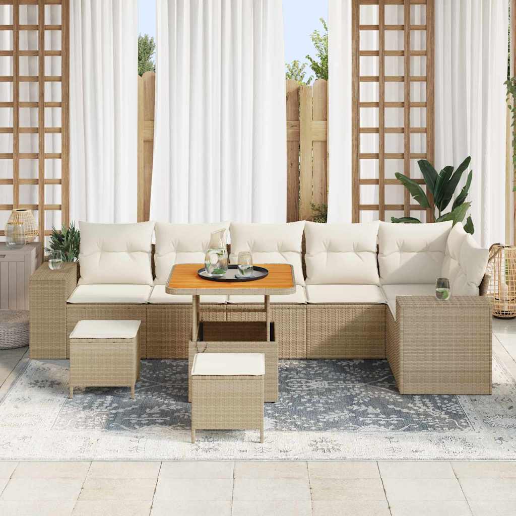 Tuin Sofa Set met kussen 9 pcs Beige en Crème poly rattan is nu te koop bij PeponiXL, paradijselijk wonen!