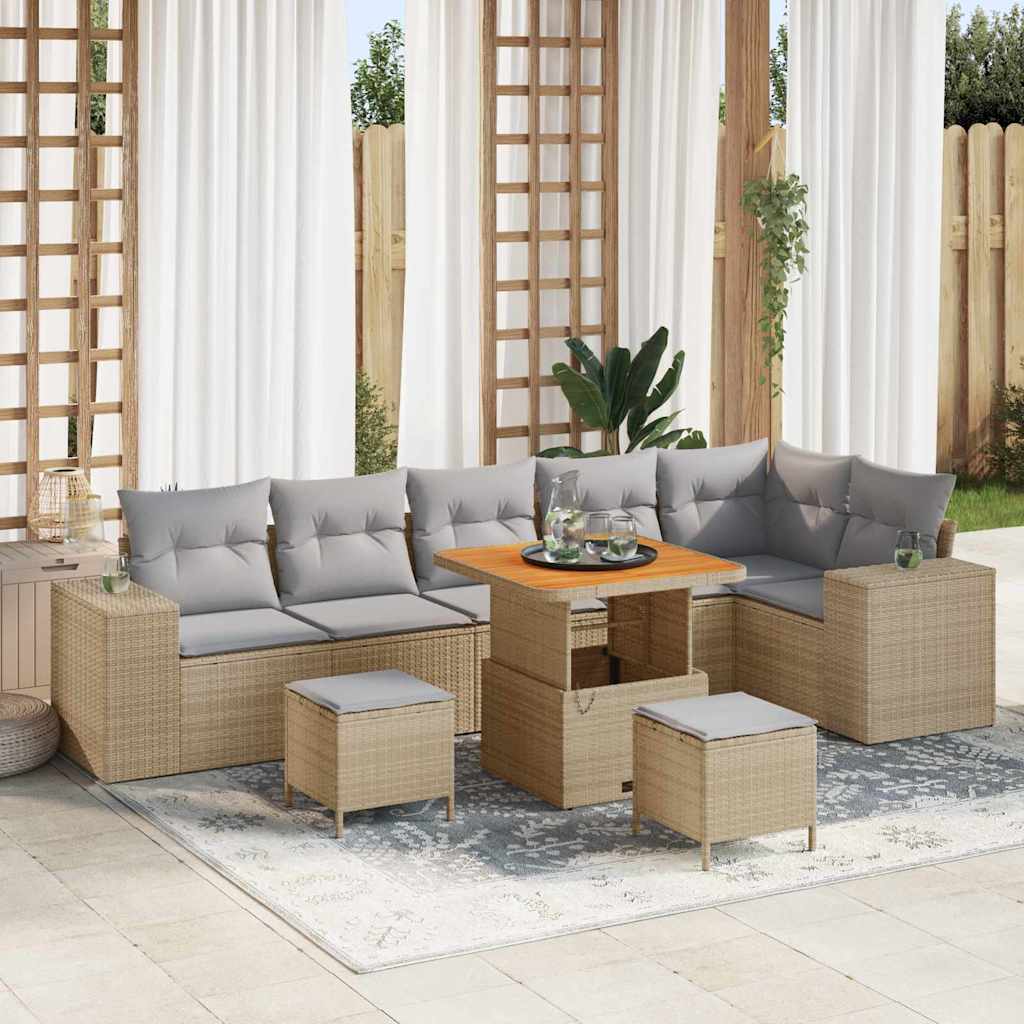 Tuin Sofa Set met kussen 9 pcs Beige en Licht Grijs poly rattan is nu te koop bij PeponiXL, paradijselijk wonen!