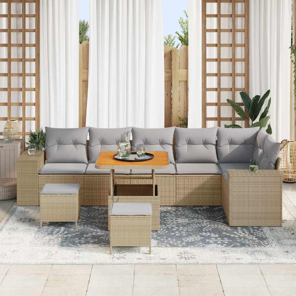 Tuin Sofa Set met kussen 9 pcs Beige en Licht Grijs poly rattan is nu te koop bij PeponiXL, paradijselijk wonen!
