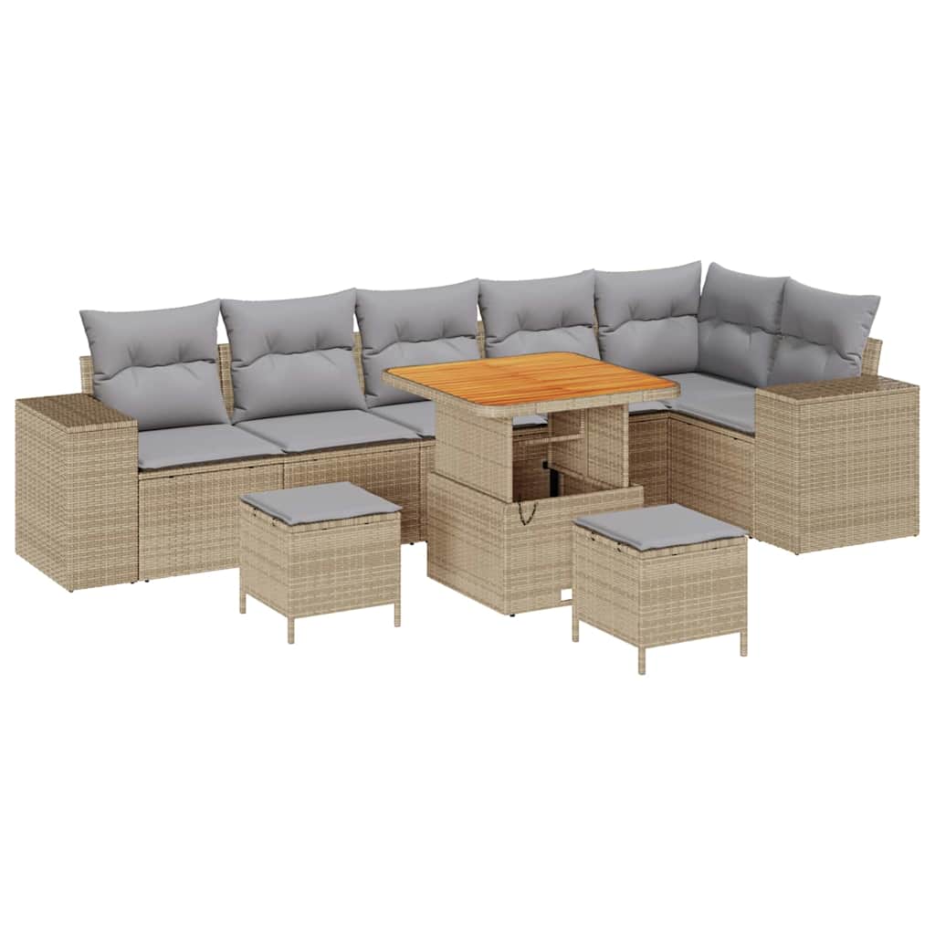Tuin Sofa Set met kussen 9 pcs Beige en Licht Grijs poly rattan is nu te koop bij PeponiXL, paradijselijk wonen!