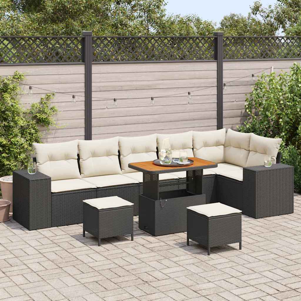 Tuin Sofa Set met kussen 9 pcs Zwart en Crème poly rattan is nu te koop bij PeponiXL, paradijselijk wonen!