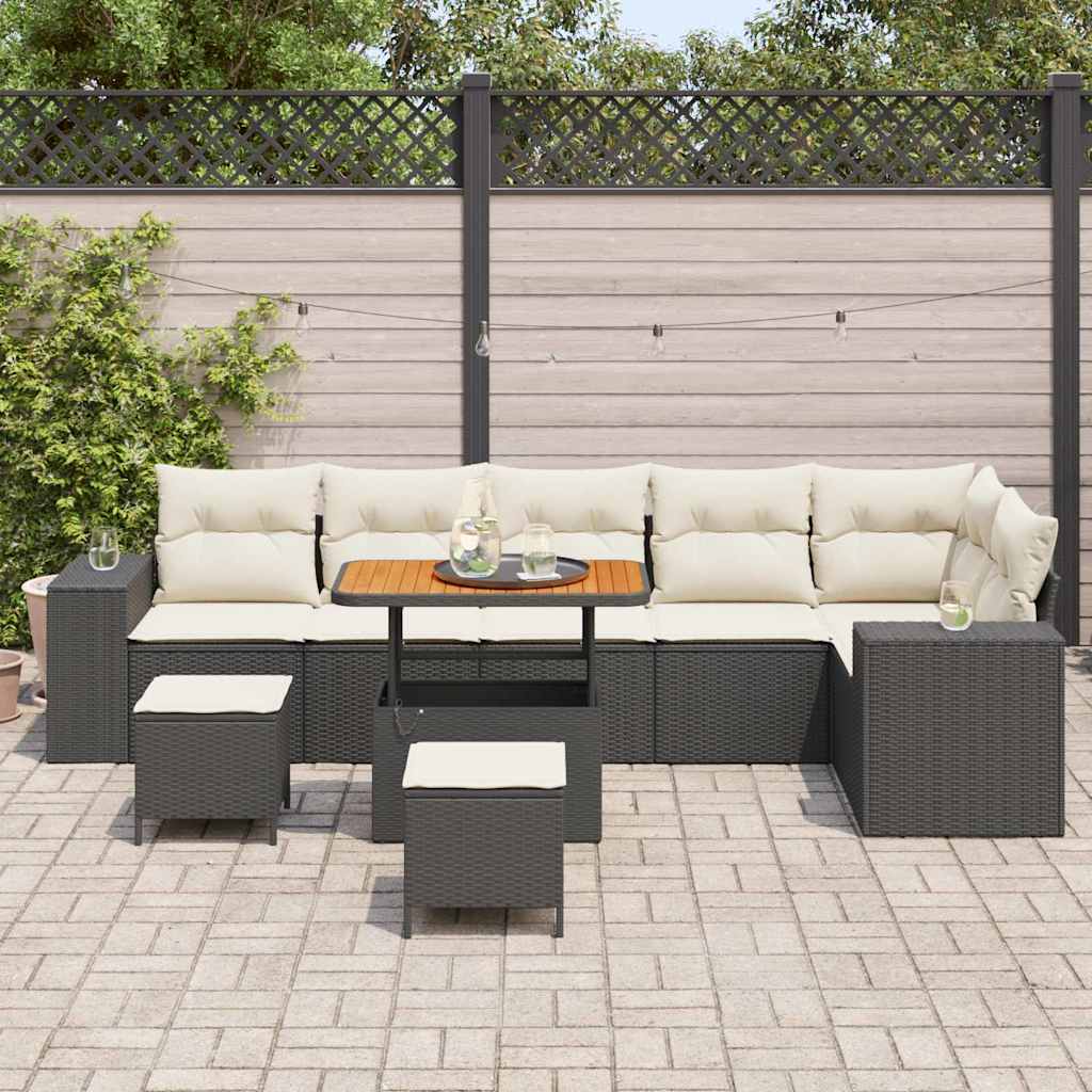 Tuin Sofa Set met kussen 9 pcs Zwart en Crème poly rattan is nu te koop bij PeponiXL, paradijselijk wonen!
