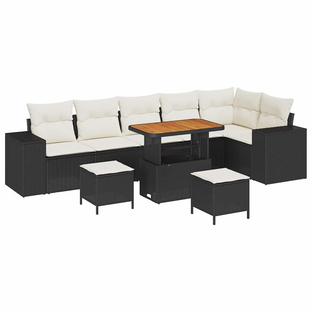 Tuin Sofa Set met kussen 9 pcs Zwart en Crème poly rattan is nu te koop bij PeponiXL, paradijselijk wonen!