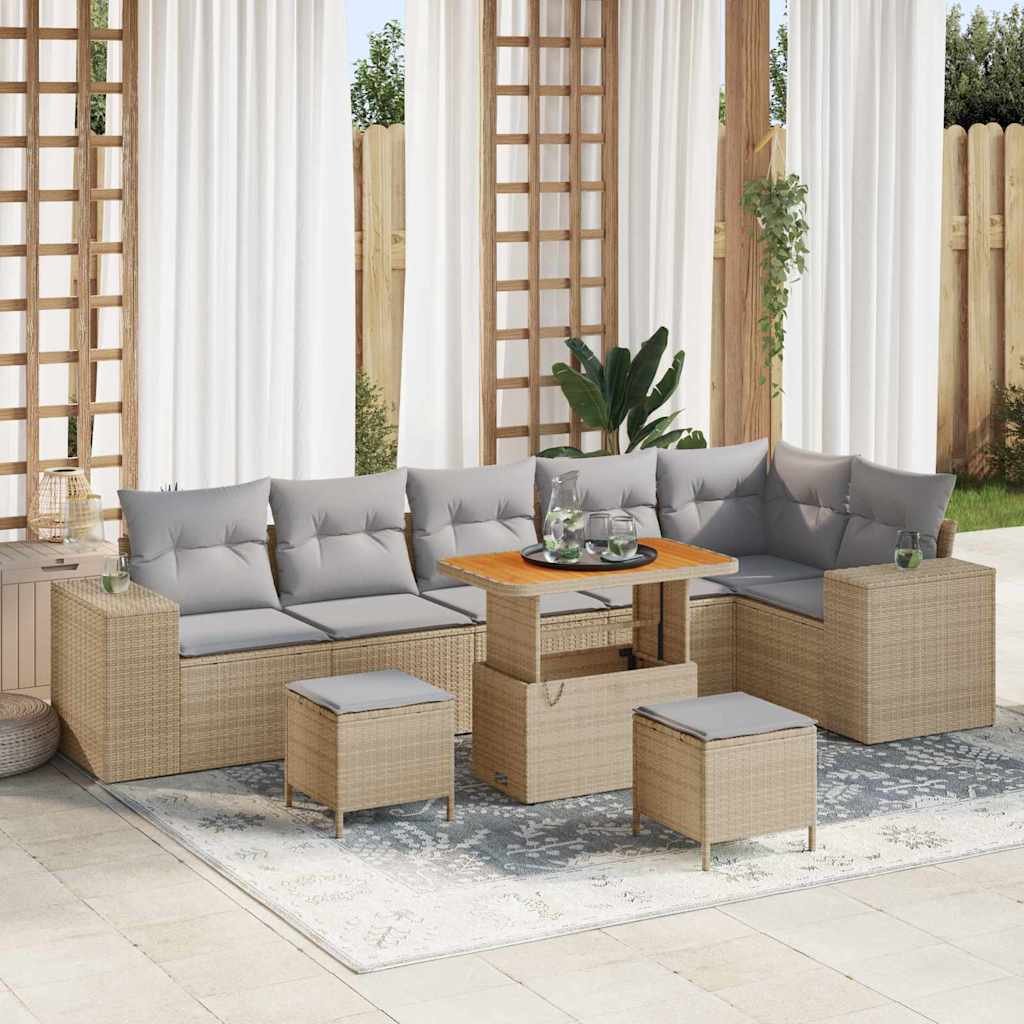 Tuin Sofa Set met kussen 9 pcs Beige en Licht Grijs poly rattan is nu te koop bij PeponiXL, paradijselijk wonen!