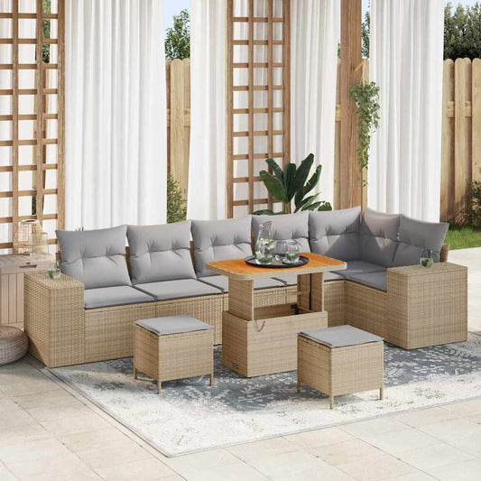 Tuin Sofa Set met kussen 9 pcs Beige en Licht Grijs poly rattan is nu te koop bij PeponiXL, paradijselijk wonen!