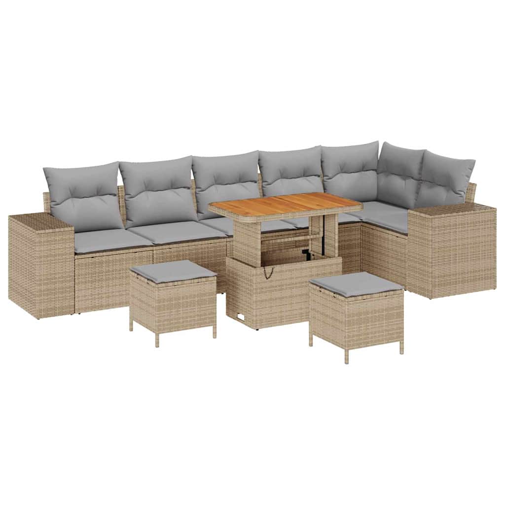 Tuin Sofa Set met kussen 9 pcs Beige en Licht Grijs poly rattan is nu te koop bij PeponiXL, paradijselijk wonen!