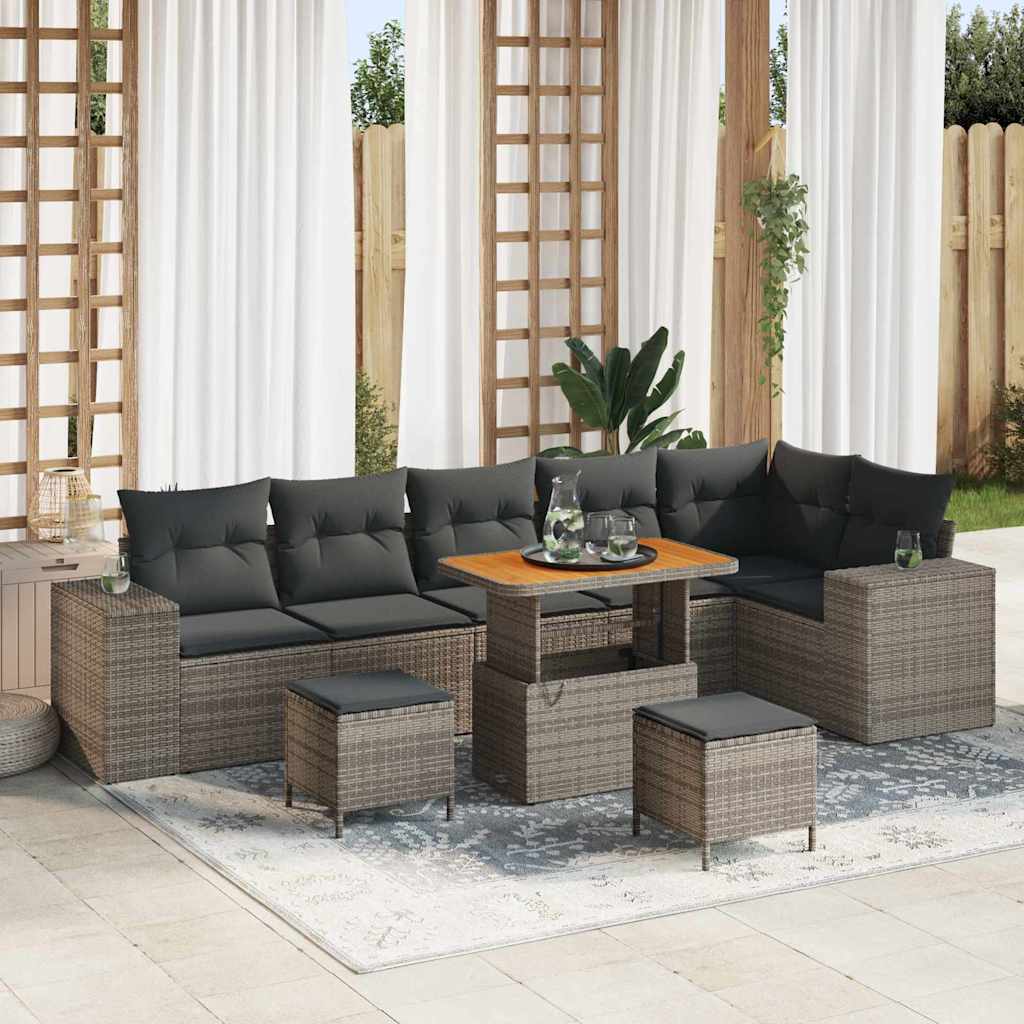 Tuin Sofa Set met kussen 9 pcs Grijs poly rattan is nu te koop bij PeponiXL, paradijselijk wonen!