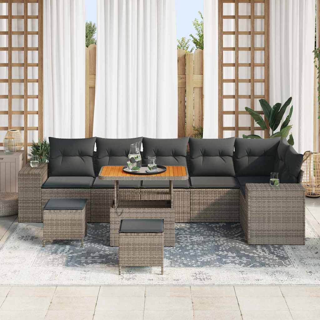 Tuin Sofa Set met kussen 9 pcs Grijs poly rattan is nu te koop bij PeponiXL, paradijselijk wonen!