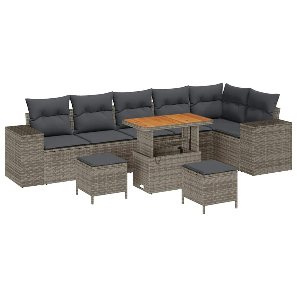 Tuin Sofa Set met kussen 9 pcs Grijs poly rattan is nu te koop bij PeponiXL, paradijselijk wonen!