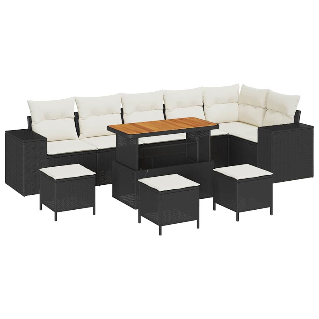 Tuin Sofa Set met kussen 10 pcs Zwart en Crème poly rattan is nu te koop bij PeponiXL, paradijselijk wonen!