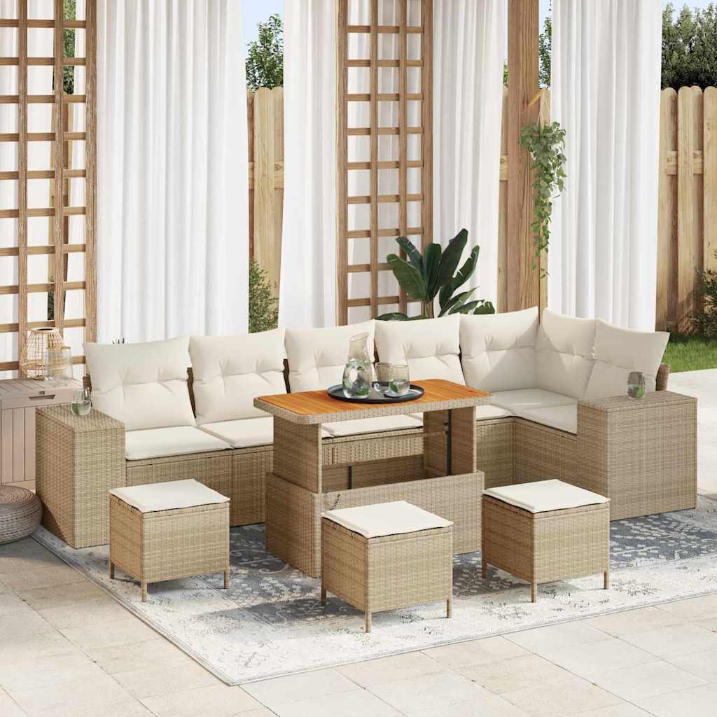 Tuin Sofa Set met kussen 10 pcs Beige en Crème poly rattan is nu te koop bij PeponiXL, paradijselijk wonen!