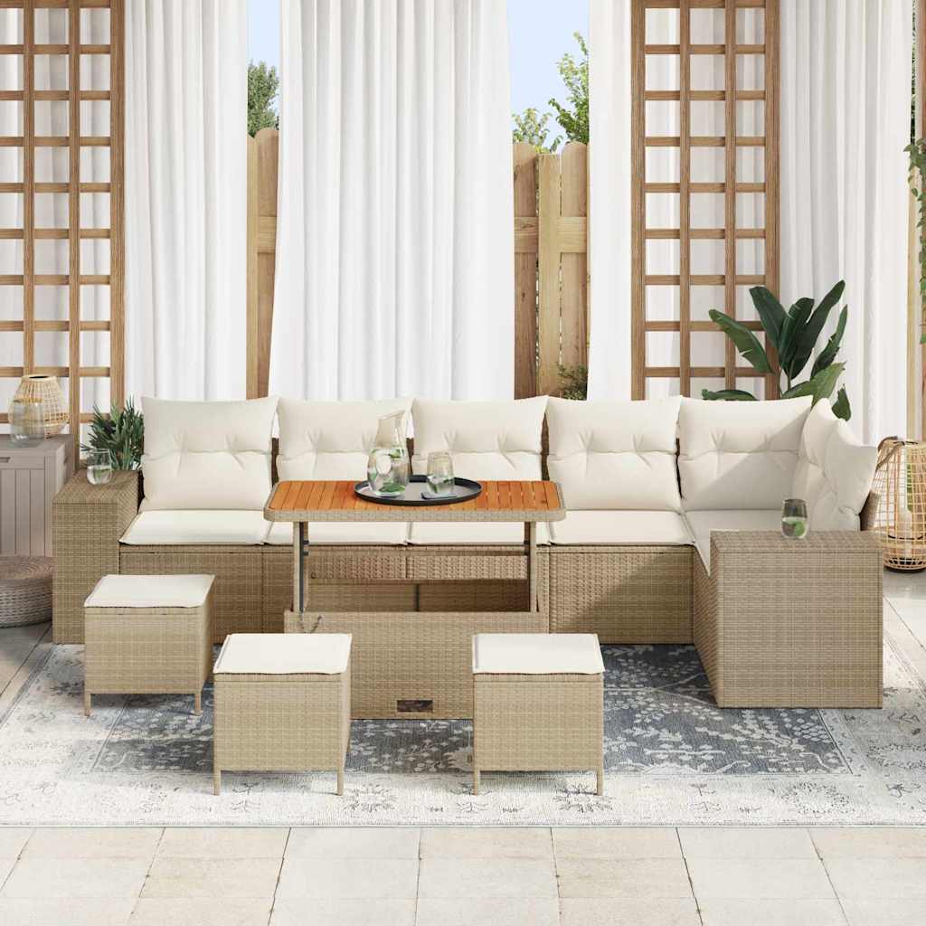 Tuin Sofa Set met kussen 10 pcs Beige en Crème poly rattan is nu te koop bij PeponiXL, paradijselijk wonen!