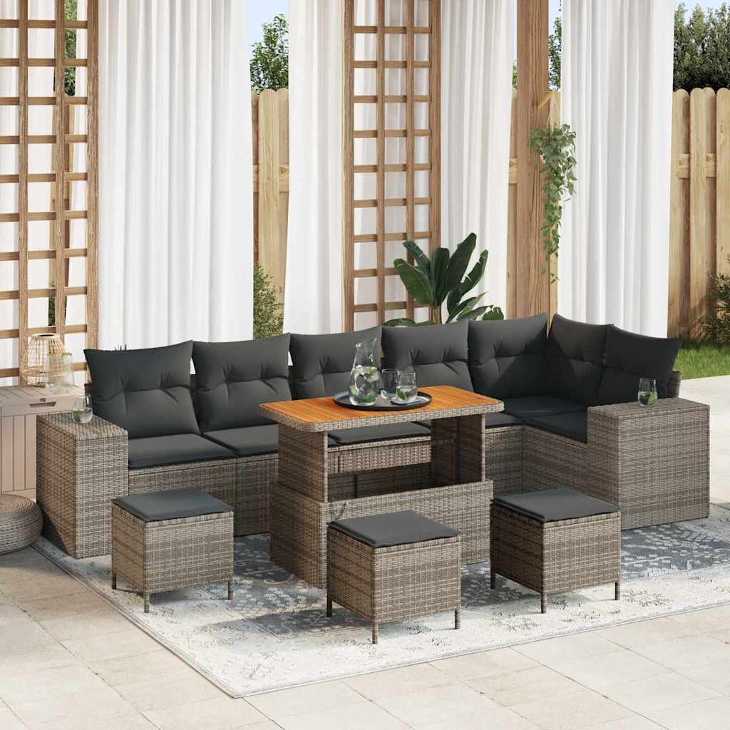 Tuin Sofa Set met kussen 10 pcs Grijs poly rattan is nu te koop bij PeponiXL, paradijselijk wonen!