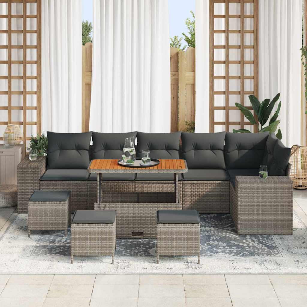 Tuin Sofa Set met kussen 10 pcs Grijs poly rattan is nu te koop bij PeponiXL, paradijselijk wonen!