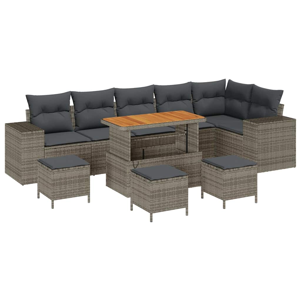 Tuin Sofa Set met kussen 10 pcs Grijs poly rattan is nu te koop bij PeponiXL, paradijselijk wonen!