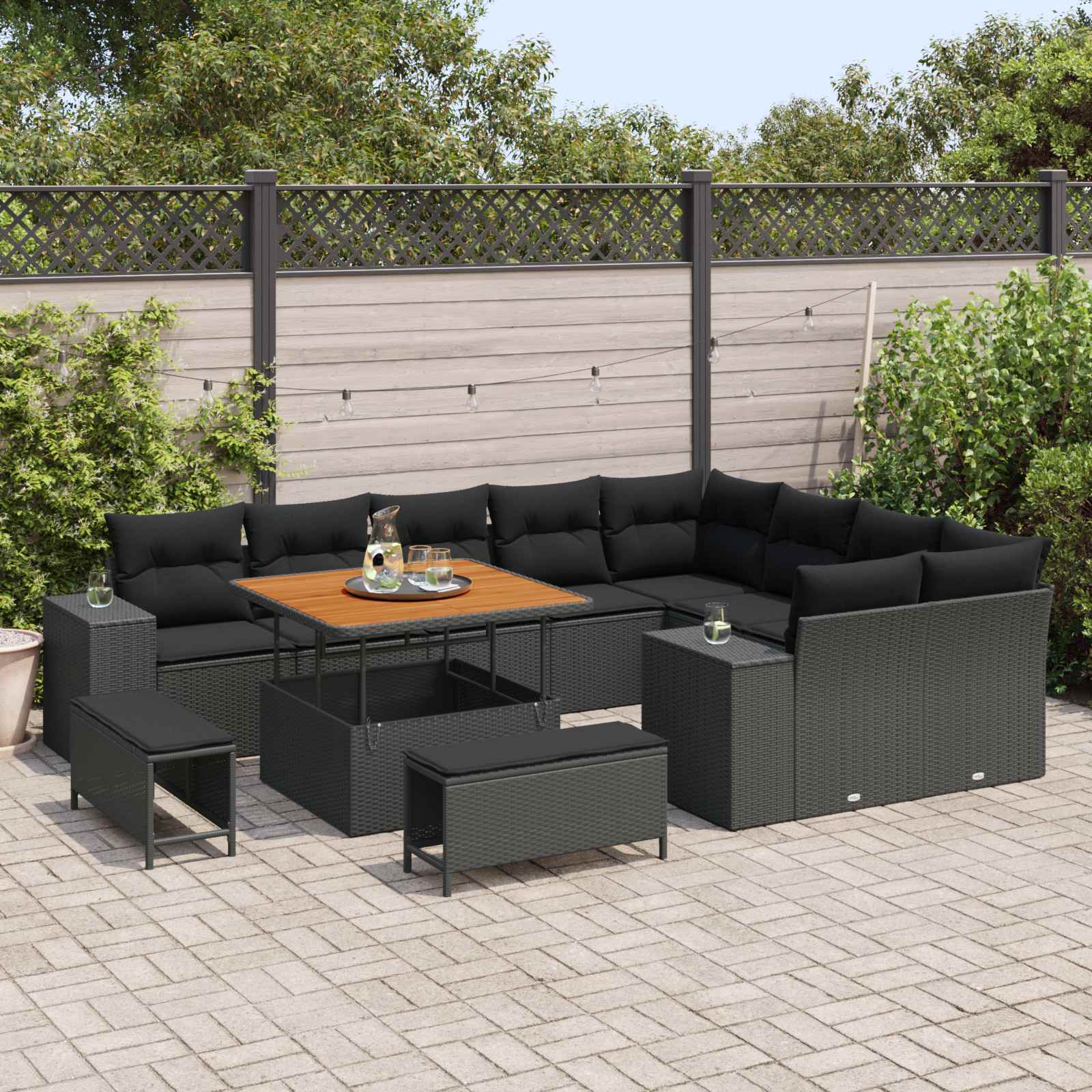 Tuin Sofa Set met kussen met opslag met kussen 12 pcs Zwart is nu te koop bij PeponiXL, paradijselijk wonen!