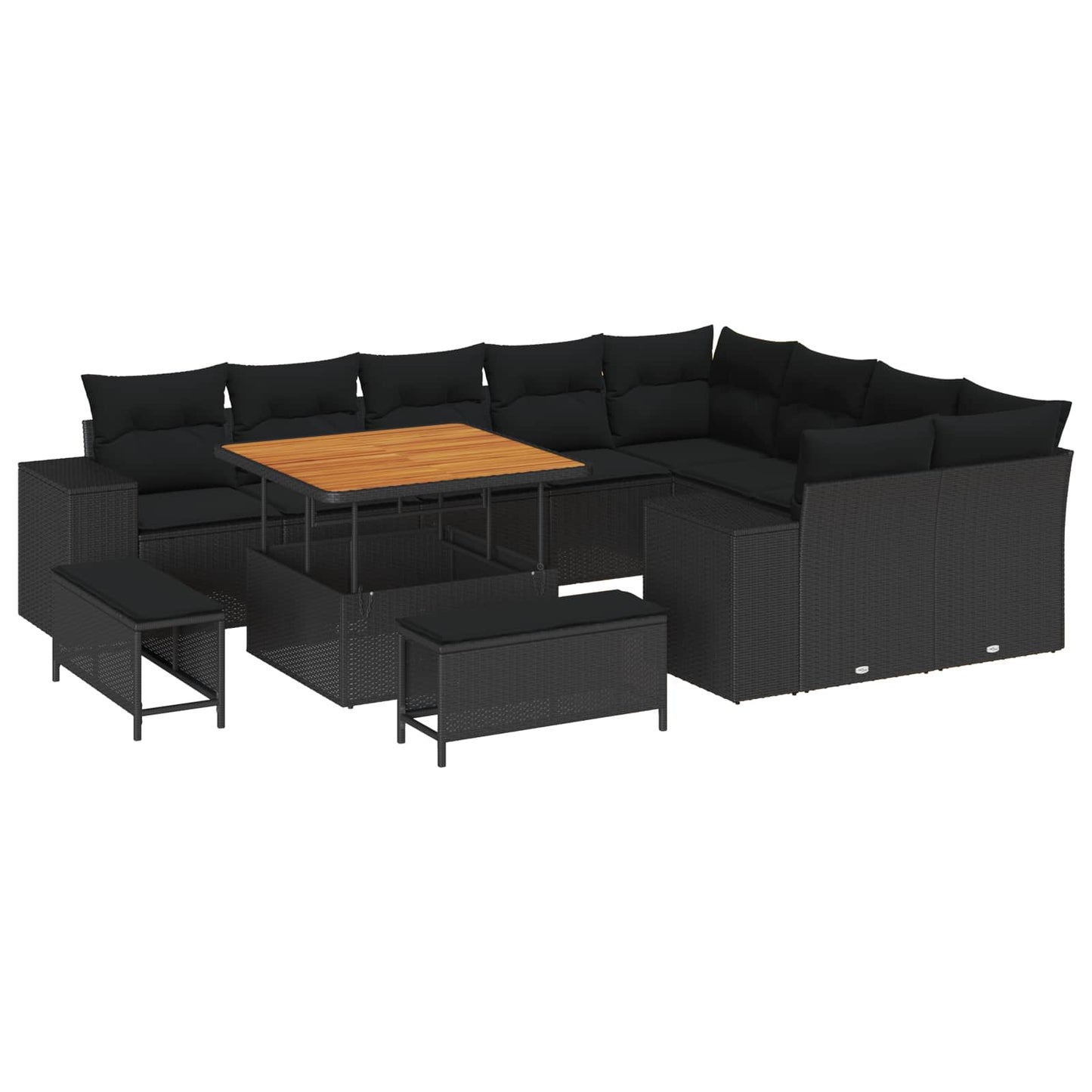 Tuin Sofa Set met kussen met opslag met kussen 12 pcs Zwart is nu te koop bij PeponiXL, paradijselijk wonen!