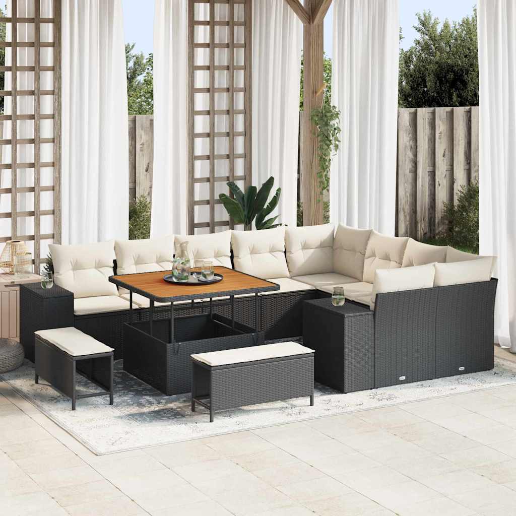 Tuin Sofa Set met kussen met opslag 12 pcs Zwart en Crème is nu te koop bij PeponiXL, paradijselijk wonen!