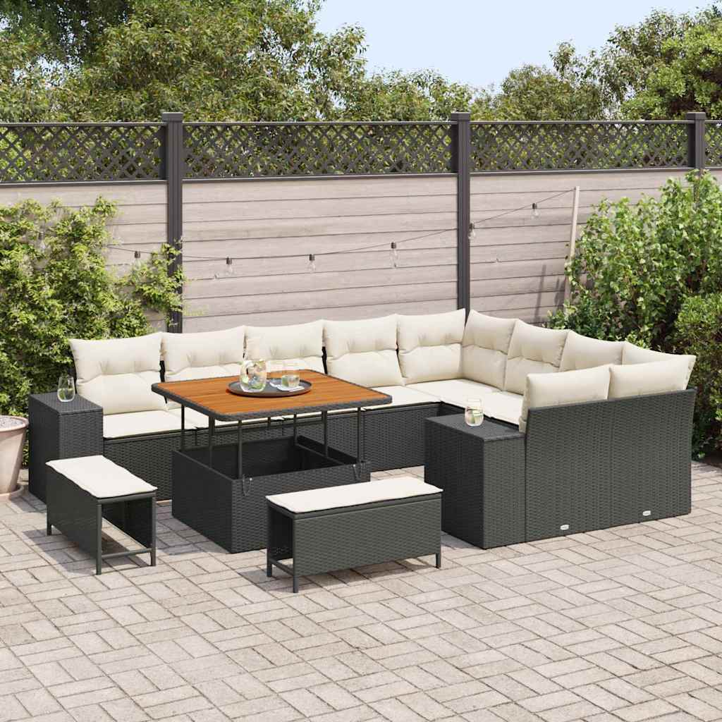 Tuin Sofa Set met kussen met opslag 12 pcs Zwart en Crème is nu te koop bij PeponiXL, paradijselijk wonen!