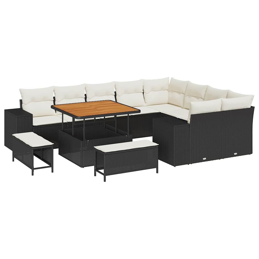 Tuin Sofa Set met kussen met opslag 12 pcs Zwart en Crème is nu te koop bij PeponiXL, paradijselijk wonen!
