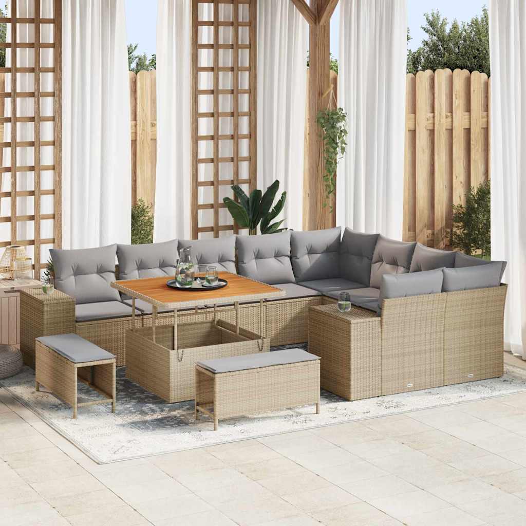 Tuin Sofa Set met kussen met opslag 12 pcs Beige en Licht Grijs is nu te koop bij PeponiXL, paradijselijk wonen!