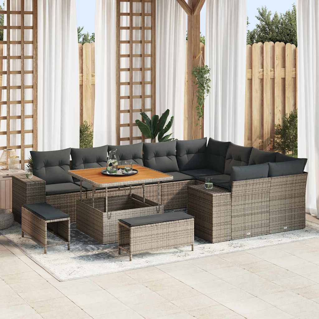 Tuin Sofa Set met kussen met opslag met kussen 12 pcs Grijs is nu te koop bij PeponiXL, paradijselijk wonen!
