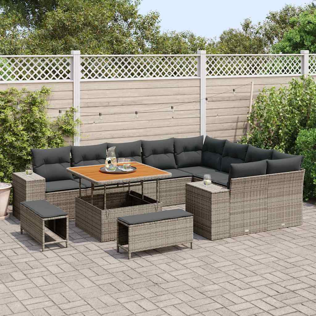 Tuin Sofa Set met kussen met opslag met kussen 12 pcs Grijs is nu te koop bij PeponiXL, paradijselijk wonen!