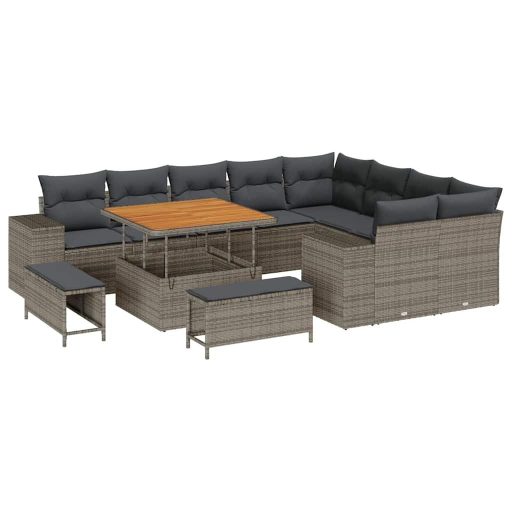 Tuin Sofa Set met kussen met opslag met kussen 12 pcs Grijs is nu te koop bij PeponiXL, paradijselijk wonen!
